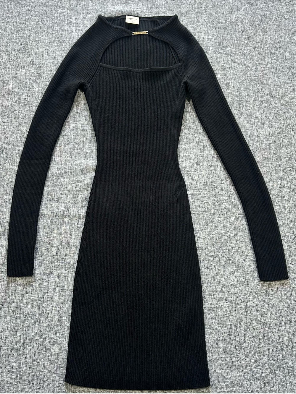 Abercrombie & Fitch Black Long-Sleeve Ribbed Cutout Dress Bodycon